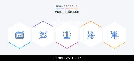 Autumn 25 Blue icon pack including birch. wheat. autumn. cereals. season Stock Vector