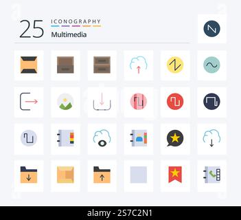 Multimedia 25 Flat Color icon pack including logout. sound. multimedia. sine. triangle Stock Vector