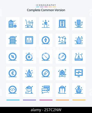 Creative Complete Common Version 25 Blue icon pack  Such As office. diploma. candle. degree. xmas Stock Vector