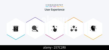 User Experience 25 Glyph icon pack including mind. brain. settings. team. group Stock Vector
