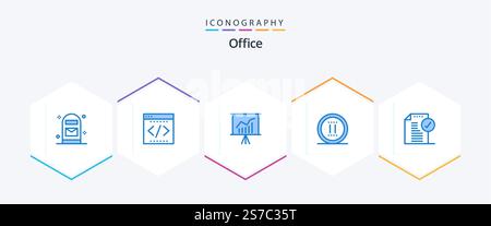 Office 25 Blue icon pack including approve. online. startup. office. presentation Stock Vector