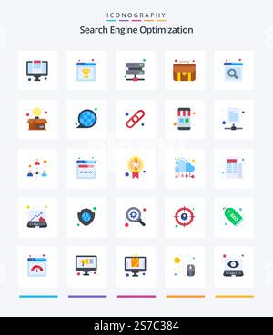 Creative Seo 25 Flat icon pack  Such As box. search. storage. internet. case Stock Vector