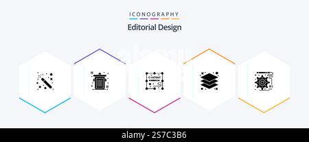Editorial Design 25 Glyph icon pack including . engineering. duplicate. development. layers Stock Vector