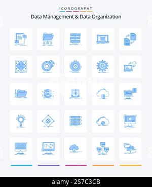 Creative Data Management And Data Organization 25 Blue icon pack  Such As checklist. system. folder. data. rack Stock Vector