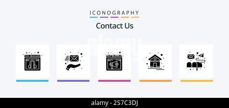 Contact Us Glyph 5 Icon Pack Including box. homepage. browser. home. webpage. Creative Icons Design Stock Vector