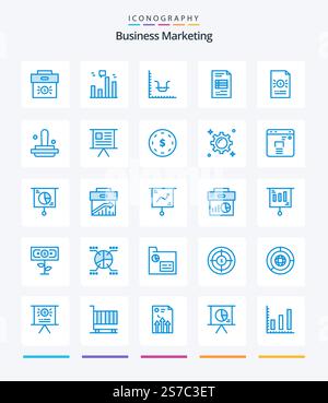 Creative Business Marketing 25 Blue icon pack  Such As economy. banking. marketing. . business reporting Stock Vector