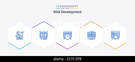 Web Development 25 Blue icon pack including web. seo. web. protection. planning Stock Vector