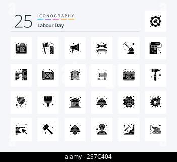 Labour Day 25 Solid Glyph icon pack including day. tool. tool. repair. speaker Stock Vector