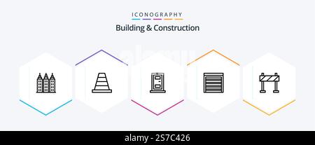 Building And Construction 25 Line icon pack including . construction. house. barrier. house Stock Vector