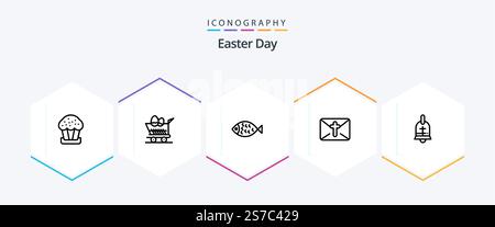 Easter 25 Line icon pack including ring. easter. fish. holiday. massege Stock Vector