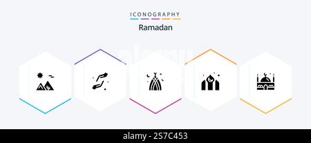 Ramadan 25 Glyph icon pack including . mosque . faith . month . Stock Vector