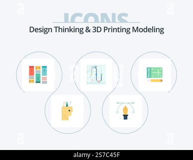 Design Thinking And D Printing Modeling Flat Icon Pack 5 Icon Design. mobile. wireframing. vector. mouse Stock Vector