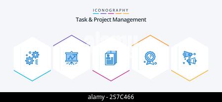 Task And Project Management 25 Blue icon pack including sound. medal. document. badge. award Stock Vector