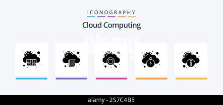 Cloud Computing Glyph 5 Icon Pack Including info. speedometer. cloud. speed. fast hosting. Creative Icons Design Stock Vector