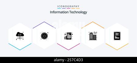 Information Technology 25 Glyph icon pack including . decryption. letter. data. analysis Stock Vector