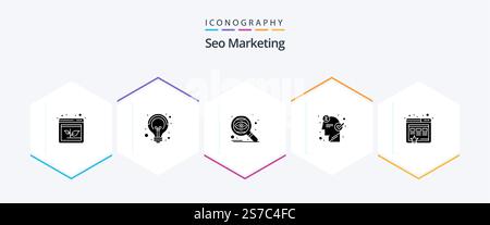 Seo Marketing 25 Glyph icon pack including bookmark. idea. search. business. brain Stock Vector
