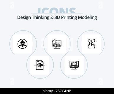 Design Thinking And D Printing Modeling Line Icon Pack 5 Icon Design. comment. server. computer. layer. layers Stock Vector