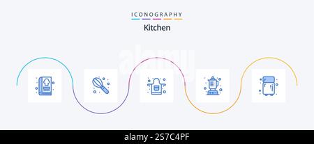Kitchen Blue 5 Icon Pack Including . refrigerator. cook. kitchen. kitchen Stock Vector
