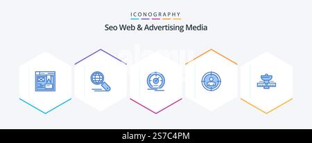 Seo Web And Advertising Media 25 Blue icon pack including gps. audience targeting. gauge. target. speedometer Stock Vector