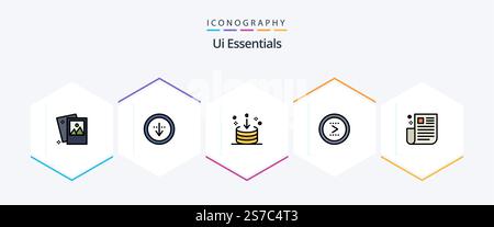 Ui Essentials 25 FilledLine icon pack including newspaper. interface. import. right. interface Stock Vector