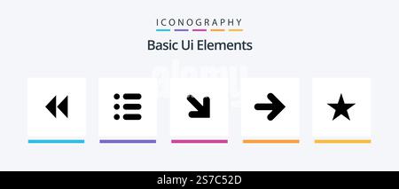 Basic Ui Elements Glyph 5 Icon Pack Including media. bookmark. arrow. right. forward. Creative Icons Design Stock Vector