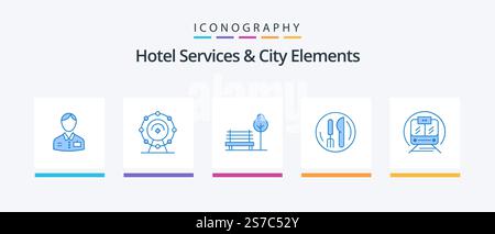 Hotel Services And City Elements Blue 5 Icon Pack Including speed train. kneef . hotel. service. hotel. Creative Icons Design Stock Vector