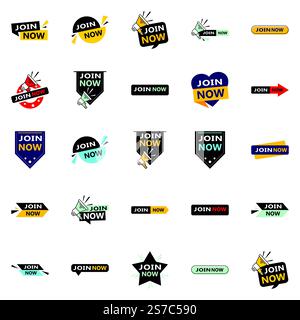 Join Now 25 High quality Typographic Elements to drive membership sign ups Stock Vector