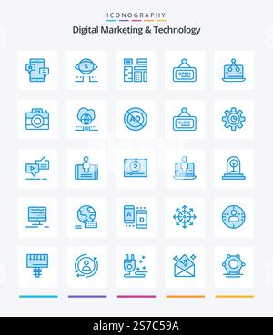 Creative Digital Marketing And Technology 25 Blue icon pack  Such As open. board. digital. marketing. native Stock Vector