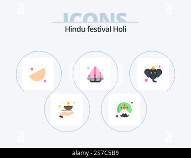 Holi Flat Icon Pack 5 Icon Design. beliefs. india. turban. plate. india Stock Vector