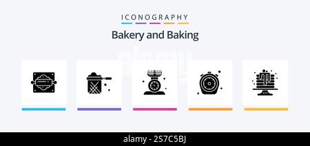 Baking Glyph 5 Icon Pack Including kitchen. chrono. stewpot. kitchen scale. Creative Icons Design Stock Vector