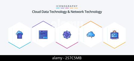 Cloud Data Technology And Network Technology 25 FilledLine icon pack including laptop. link. computing. computing. share Stock Vector