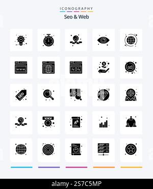 Creative Seo & Web 25 Glyph Solid Black icon pack  Such As globe. web. less. eyes. eye Stock Vector