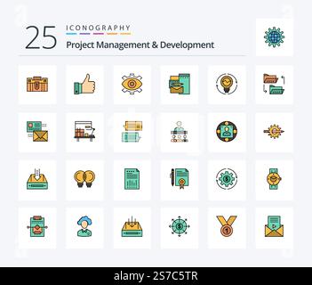 Project Management And Development 25 Line Filled icon pack including production. creative. remarks. business. creative Stock Vector