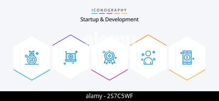 Startup And Develepment 25 Blue icon pack including . sign. star. dollar. person Stock Vector