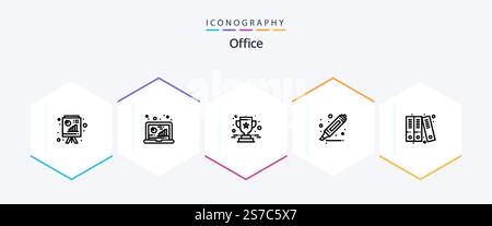Office 25 Line icon pack including files. marker. research. highlighter. star Stock Vector