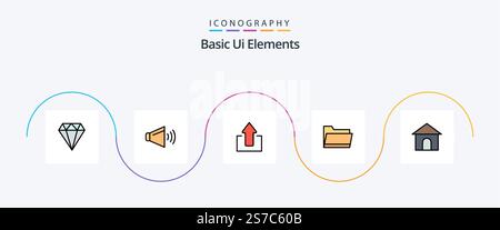 Basic Ui Elements Line Filled Flat 5 Icon Pack Including hose. storage. arrow. data. folder Stock Vector