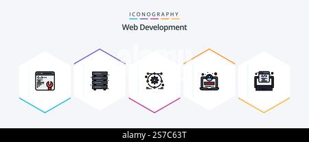 Web Development 25 FilledLine icon pack including web. development. development. code. web Stock Vector
