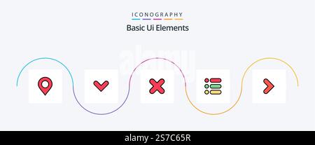 Basic Ui Elements Line Filled Flat 5 Icon Pack Including right. write. delete. text. list Stock Vector
