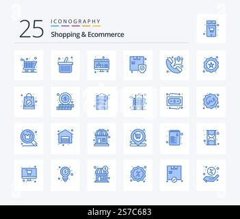 Shopping & Ecommerce 25 Blue Color icon pack including star. badge. box. shopping. phone Stock Vector