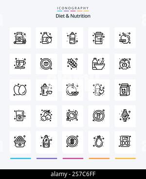 Creative Diet And Nutrition 25 OutLine icon pack  Such As diet. water. fitness health. soda. diet Stock Vector