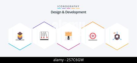 Design and Development 25 Flat icon pack including shape. education. video game. design. paintbrush Stock Vector