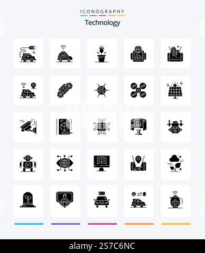 Creative Technology 25 Glyph Solid Black icon pack  Such As location. building. technology. technology. mobile Stock Vector
