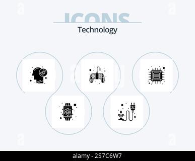Technology Glyph Icon Pack 5 Icon Design. chip. game. plant. controller. productivity Stock Vector