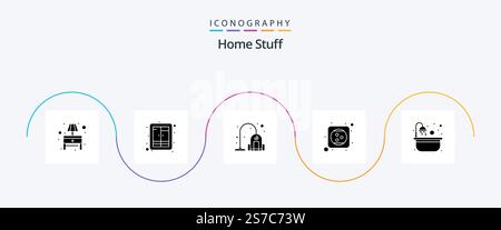 Home Stuff Glyph 5 Icon Pack Including bathtub. switch. cleaner. plug. electricity Stock Vector