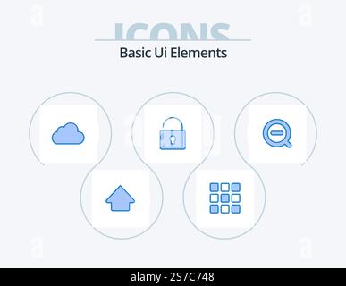 Basic Ui Elements Blue Icon Pack 5 Icon Design. delete. less. data. search. lock Stock Vector