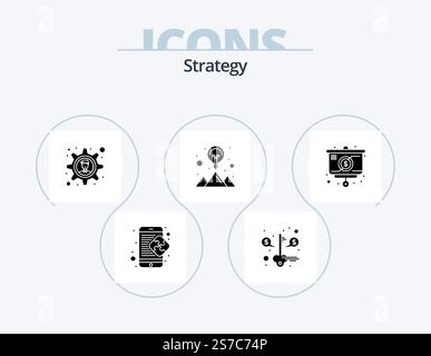 Strategy Glyph Icon Pack 5 Icon Design. strategy. strategy solution. success. mountain. creative Stock Vector