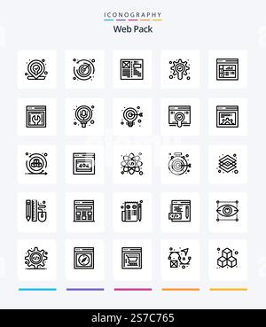 Creative Web Pack 25 OutLine icon pack  Such As web advancement. graphics. design. design. gear Stock Vector