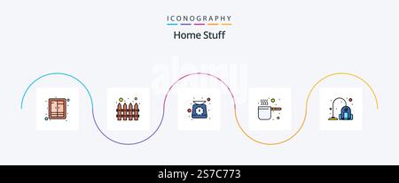 Home Stuff Line Filled Flat 5 Icon Pack Including dust. cooking. pan. cap Stock Vector
