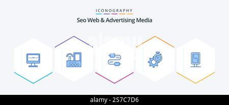Seo Web And Advertising Media 25 Blue icon pack including setting. time. wifi. timer. joint Stock Vector