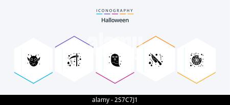 Halloween 25 Glyph icon pack including spider. knife. scary. halloween. halloween Stock Vector